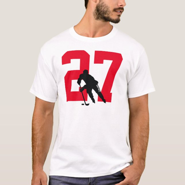 Custom Personalisiert Hockey Player Nummer Red T-Shirt (Vorderseite)