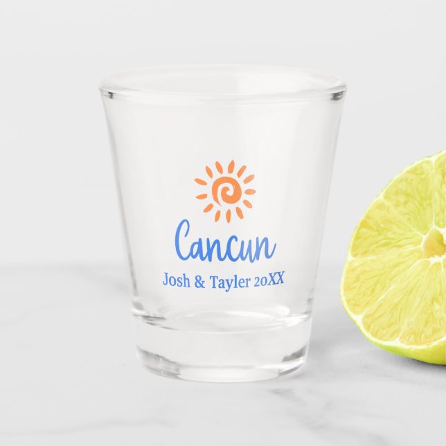 Custom Personalisiert Honeymoon in Cancun Schnapsglas (Vorderseite)