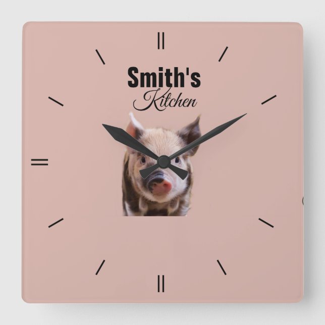 Custom Personalisiert Kitchen Vintag Pig Logo Quadratische Wanduhr (Vorderseite)