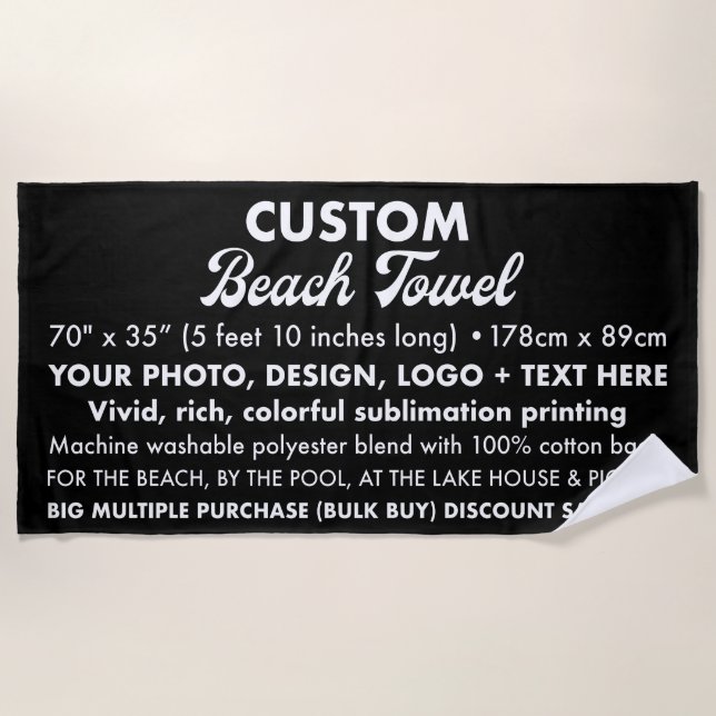 Custom Personalisiert Large Black Beach Handtuch 5 (Vorderseite)