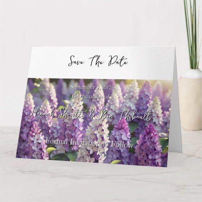 Custom Personalisiert Lila Lilac Save the Date Karte (Vorderseite)