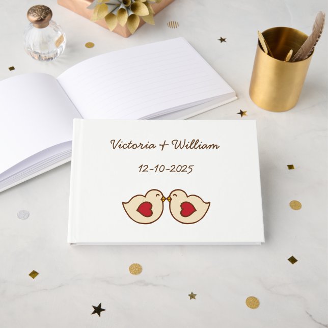 Custom Personalisiert Love Birds Wedding Guest Boo Gästebuch (Vorderseite Offen)