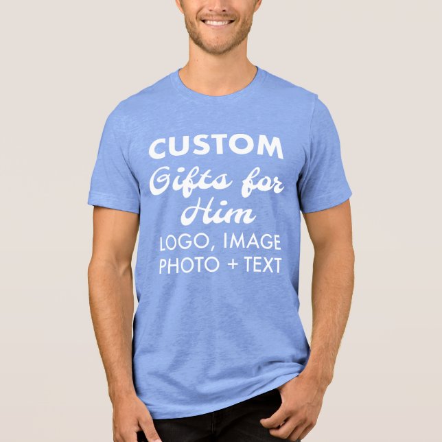 Custom personalisiert Men Blue Tri-Blend T - Shirt (Vorderseite)