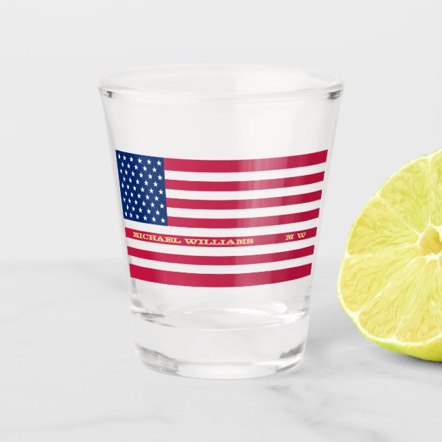 Custom Personalisiert Mit Monogramm USA Flag Schnapsglas (Vorderseite)