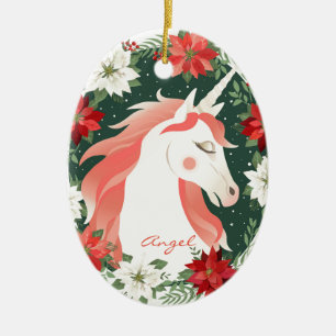 Custom Personalisiert Poinsettia Unicorn Horn Keramik Ornament