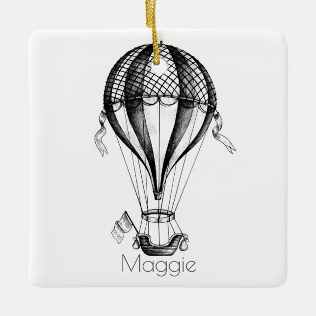 Custom Personalisierte Vintage Heißluftballon Keramikornament (Vorderseite)