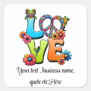 Custom Personalize Boho Frog Peace Groovy Hippie Quadratischer Aufkleber