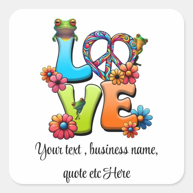 Custom Personalize Boho Frog Peace Groovy Hippie Quadratischer Aufkleber (Vorderseite)