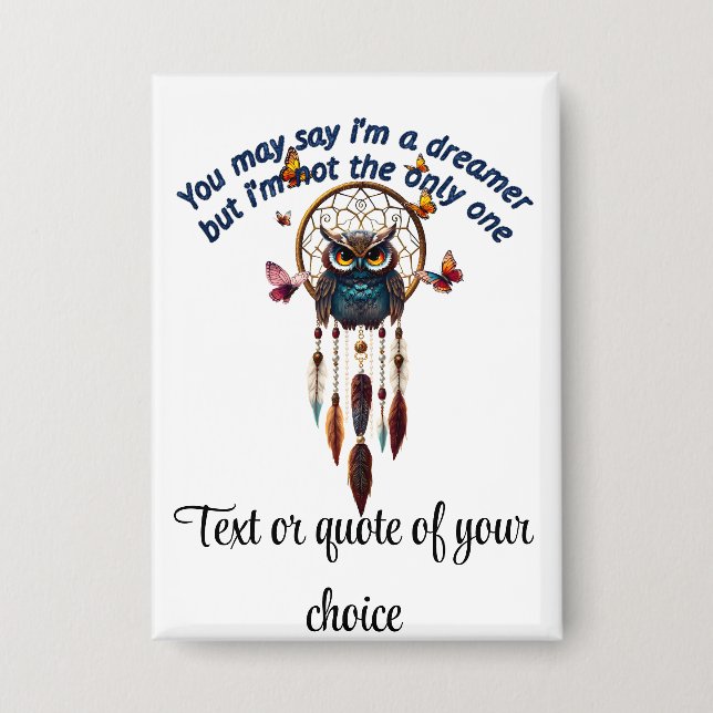 Custom Personalize Boho Owl Beautiful Hippie Button (Vorderseite)