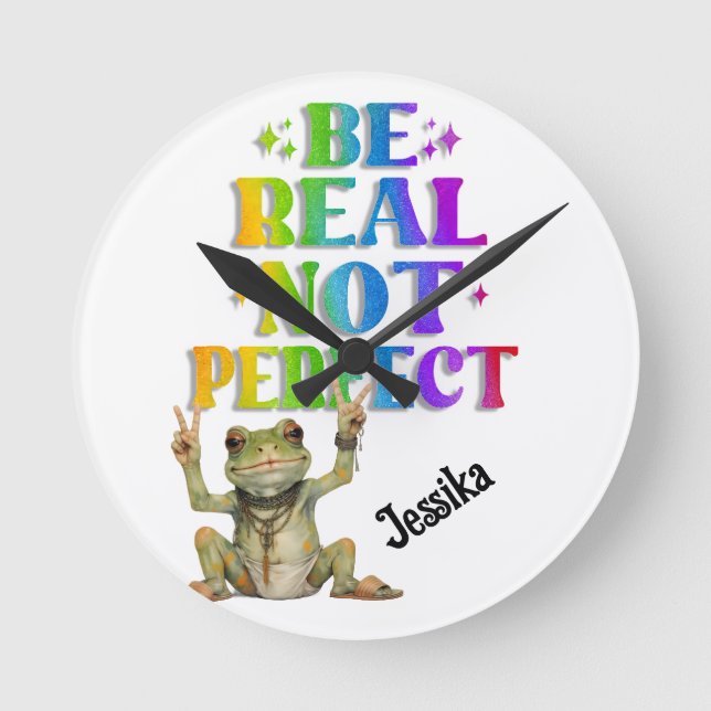 Custom Personalize Positive boho frog Hippie  Runde Wanduhr (Vorderseite)