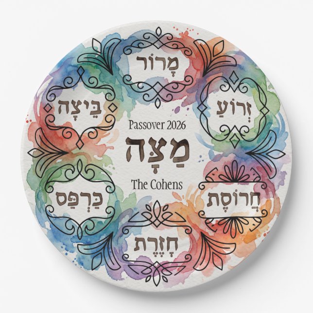 Custom Pesach Seder Plate Hebrew Passover Dinner  Pappteller (Vorderseite)