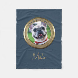 Custom Pet 2 Foto & Text Navy Blue Gold Fleecedecke