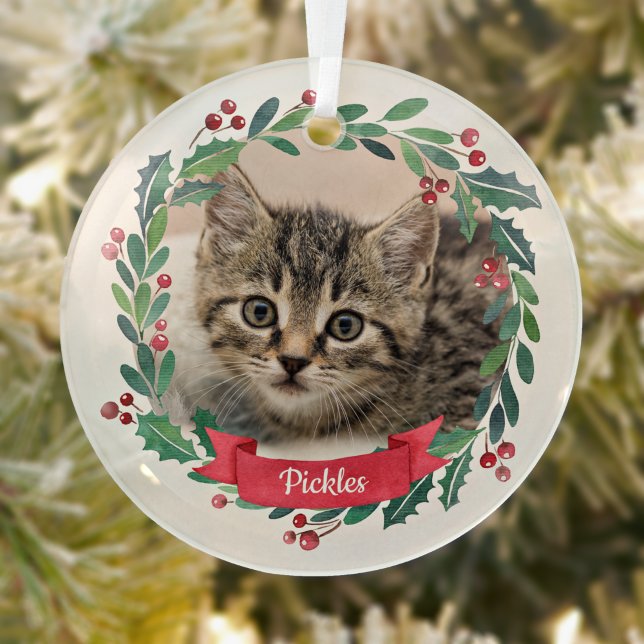 Custom Pet Cat Foto Aquarell Weihnachten Ornament Aus Glas (Von Creator hochgeladen)