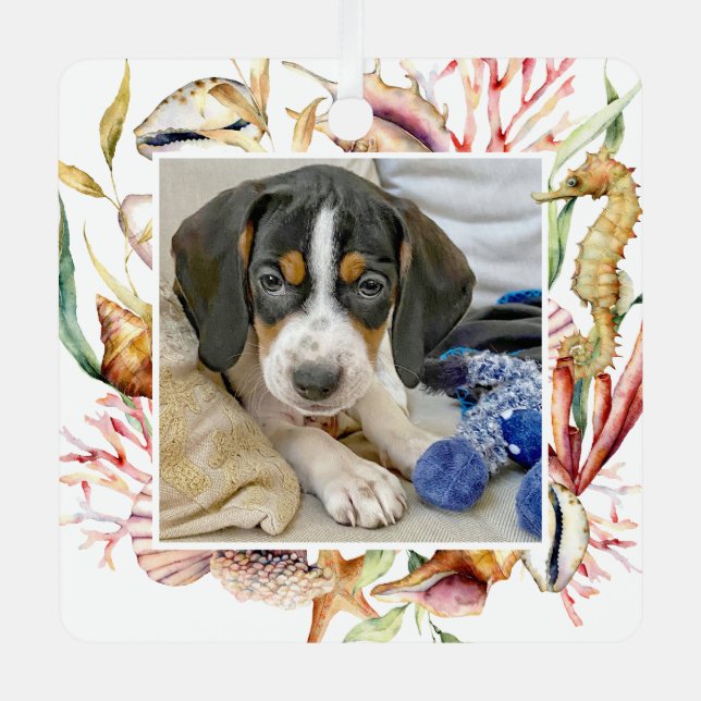Custom Pet Foto Beach Weihnachten Ornament Aus Metall (Vorderseite)