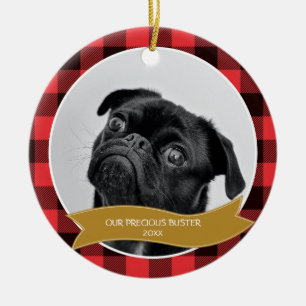 Custom Pet Foto Buffalo Karierte Weihnachtsdekorat Keramik Ornament