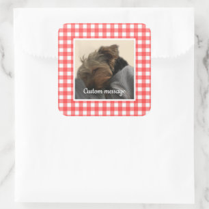 Custom Pet Foto Country Red Buffalo Karo Kariert Quadratischer Aufkleber