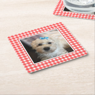 Custom Pet Foto Country Red Buffalo Karo Kariert Rechteckiger Pappuntersetzer