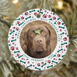 Custom Pet Foto Festive Paw Prints Hund Weihnachte Keramik Ornament