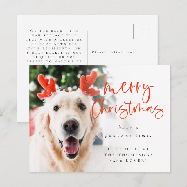 Custom Pet Foto Frohe Weihnachtsfeiertage Postkarte (Vorne/Hinten)