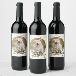 Custom Pet Foto Gold Glitzer Stars Hund Geburtstag Weinetikett
