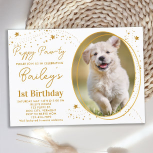 Custom Pet Foto Gold Stars Welpen Hund Geburtstag Einladung