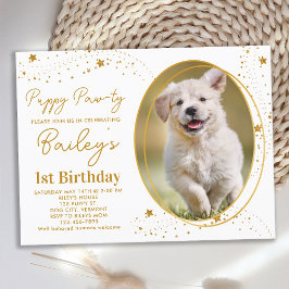 Custom Pet Foto Gold Stars Welpen Hund Geburtstag Einladungspostkarte