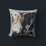 Custom Pet Foto Moderne Kalligrafie Kissen<br><div class="desc">Dieses individuell gestaltete Kissen eignet sich perfekt für Geburtstagsgeschenke,  Feiertage und andere Anlässe. Das individuell gestaltete Kissen mit zwei Fotos und moderner Kalligraphie.</div>
