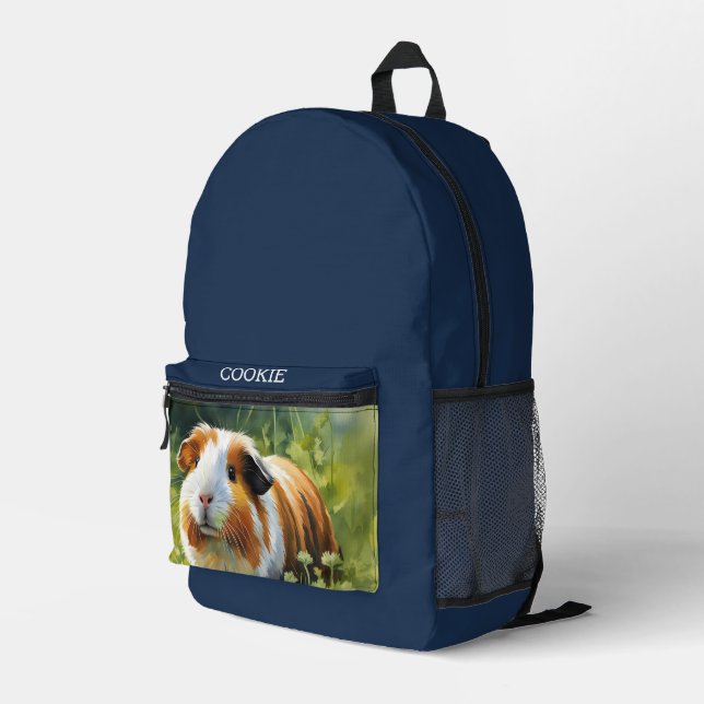Custom Pet Foto Navy Blue Bedruckter Rucksack (Rückseitige Ecke Rechts)