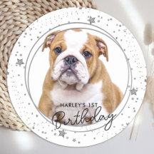 Custom Pet Foto Silver Glitzer Stars Hund Geburtst