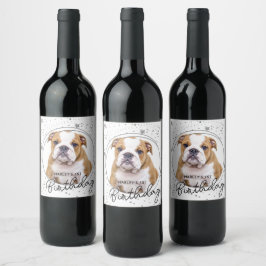 Custom Pet Foto Silver Glitzer Stars Hund Geburtst Weinetikett