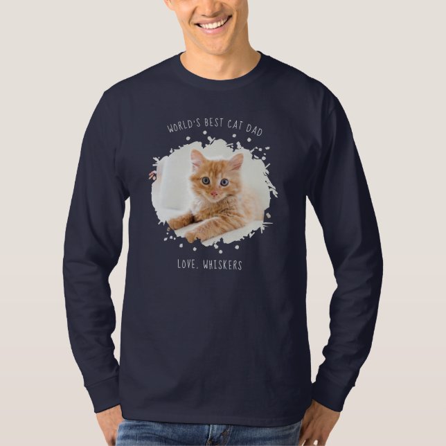 Custom Pet Foto Splash World's Best Cat Vater T-Shirt (Vorderseite)