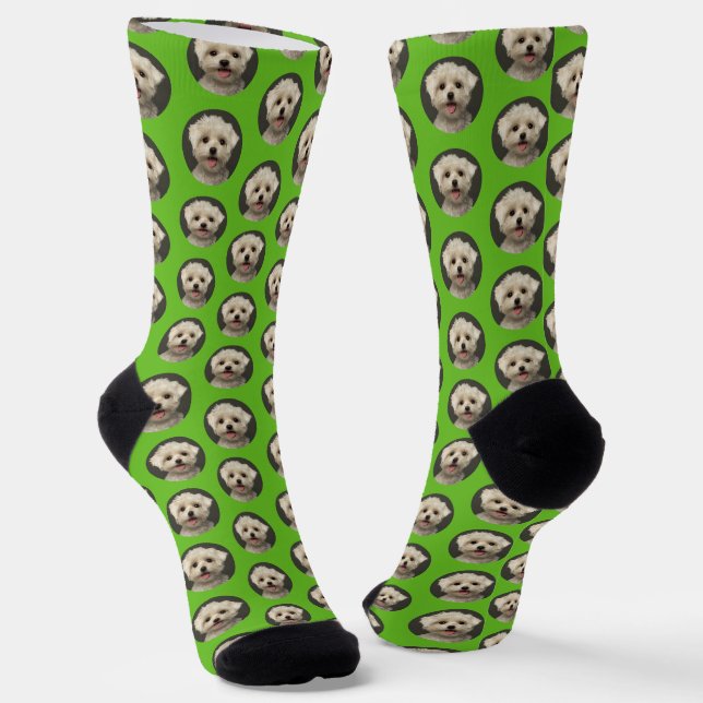 Custom Pet Foto Sporty Green Niedlich Socken (Gewinkelt)