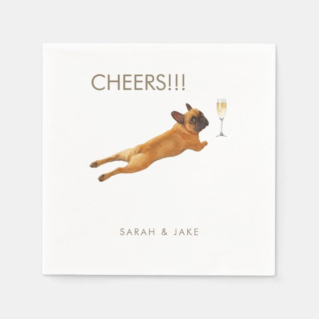 Custom Pet French Bulldog Hochzeitscocktail Serviette (Vorderseite)