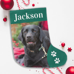 Custom Pet Hund Foto Holiday Green Personalisiert Großer Weihnachtsstrumpf