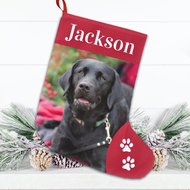 Custom Pet Hund Foto Holiday Red Personalisiert Großer Weihnachtsstrumpf (Von Creator hochgeladen)