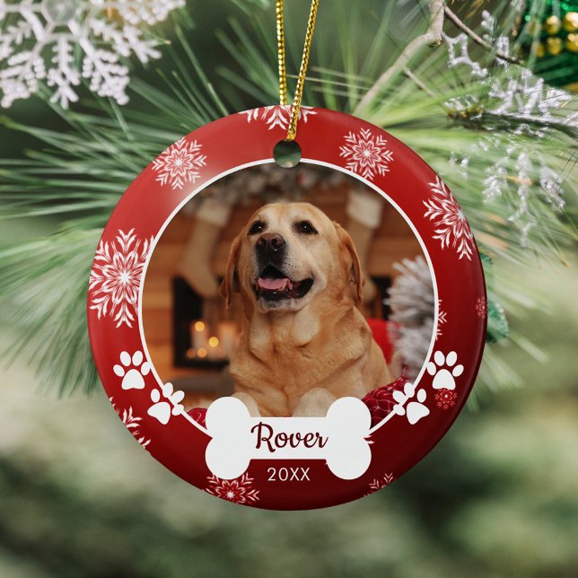 Custom Pet Hund Foto Paw Prints Red Christmas Keramik Ornament (Von Creator hochgeladen)