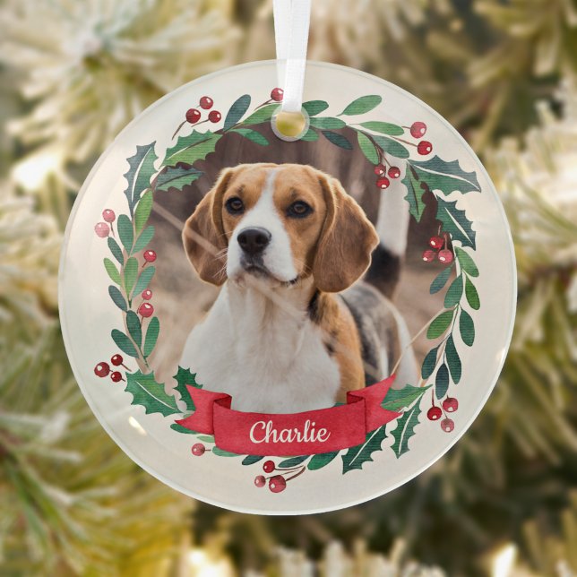 Custom Pet Hund Foto Wasserfarben Kranz Weihnachte Ornament Aus Glas (Von Creator hochgeladen)