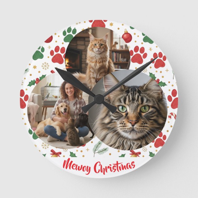 Custom Pet Lover Christmas Wall Clock Runde Wanduhr (Vorderseite)
