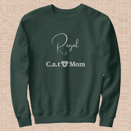 Custom Pet Lover White Script Cat Mom Forest Green Sweatshirt