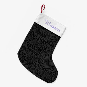 Custom Pet Name Black Floral Lavendel Skript Kleiner Weihnachtsstrumpf