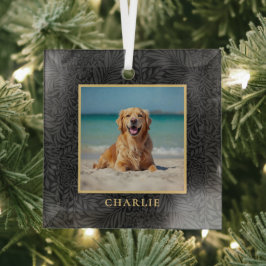 Custom Pet Name Photo Botanical Holiday Ornament Aus Glas