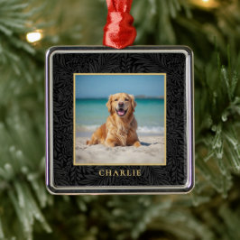 Custom Pet Name Photo Botanical Holiday Ornament Aus Metall