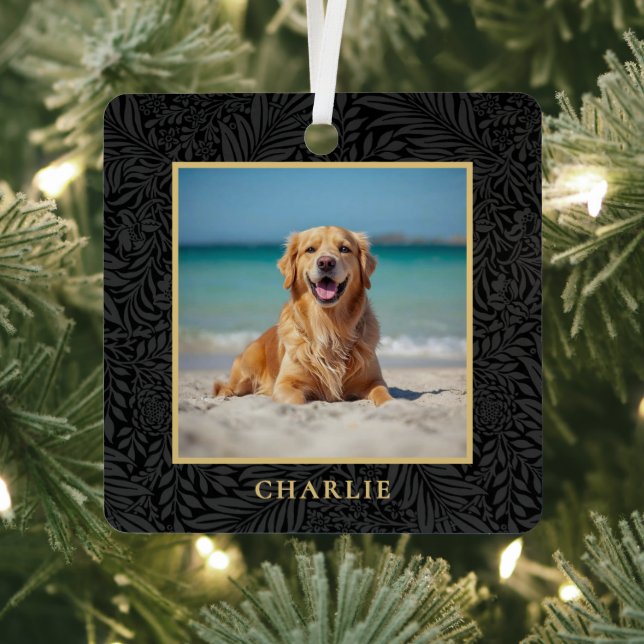 Custom Pet Name Photo Botanical Holiday Ornament Aus Metall (InSitu)