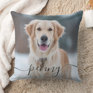 Custom Pet Name Photo Elegant Script Dog Kissen
