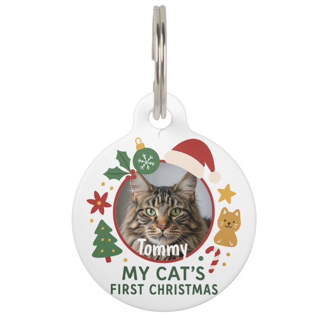 Custom Pet Photo and Name Christmas Haustiermarke (Vorderseite)