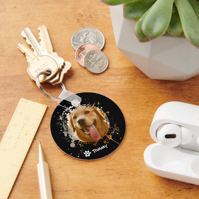 Custom Pet Photo & Name Metal Circle Keychain Schlüsselanhänger (Schreibtisch)