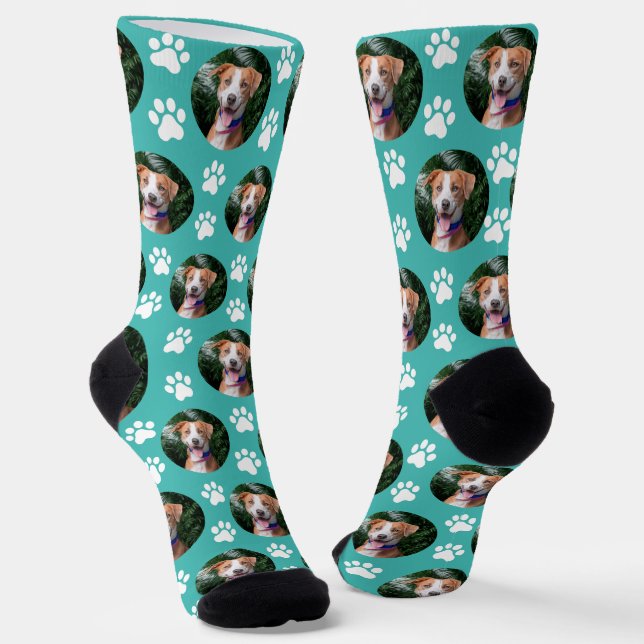 Custom Pet Photo Paw Print Pattern Socken (Gewinkelt)