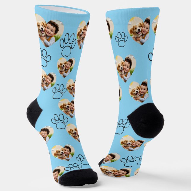 Custom Pet Photo & Paw Prints Black Socks Socken (Gewinkelt)