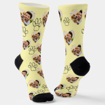 Custom Pet Photo & Paw Prints Black Socks
