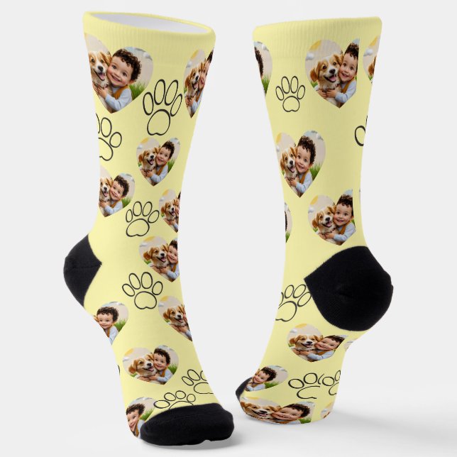 Custom Pet Photo & Paw Prints Black Socks Socken (Gewinkelt)